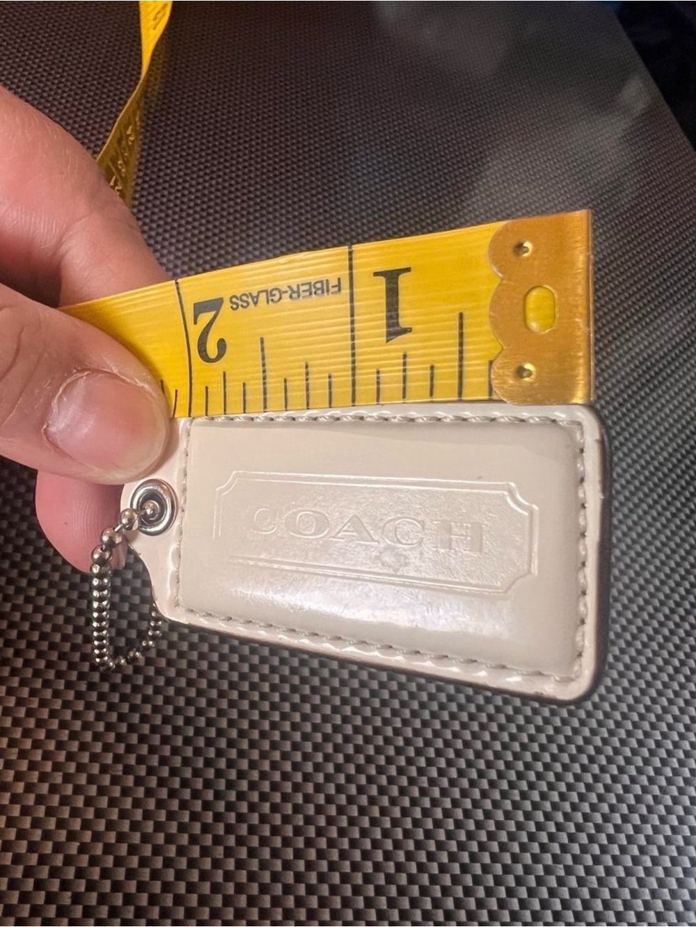 Coach Cream Leather Key Tag with Ball Chain